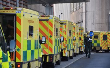 Ambulance vehicles at the Royal London Hospital