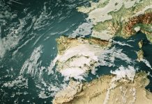 3D Render of a Topographic Map of the Iberian Peninsula with the clouds from October 29, 2024. Cut-Off Low (DANA) caused severe weather and flash floods in Eastern and Southern Spain. All source data is in the public domain. Cloud texture: Global Imagery Browse Services (GIBS) courtesy of NASA, VIIRS data courtesy of NOAA. https://www.earthdata.nasa.gov/eosdis/science-system-description/eosdis-components/gibs Color texture: Made with Natural Earth. http://www.naturalearthdata.com/downloads/10m-raster-data/10m-cross-blend-hypso/ Relief texture: GMTED 2010 data courtesy of USGS. URL of source image: https://topotools.cr.usgs.gov/gmted_viewer/viewer.htm Water texture: SRTM Water Body SWDB: https://dds.cr.usgs.gov/srtm/version2_1/SWBD/